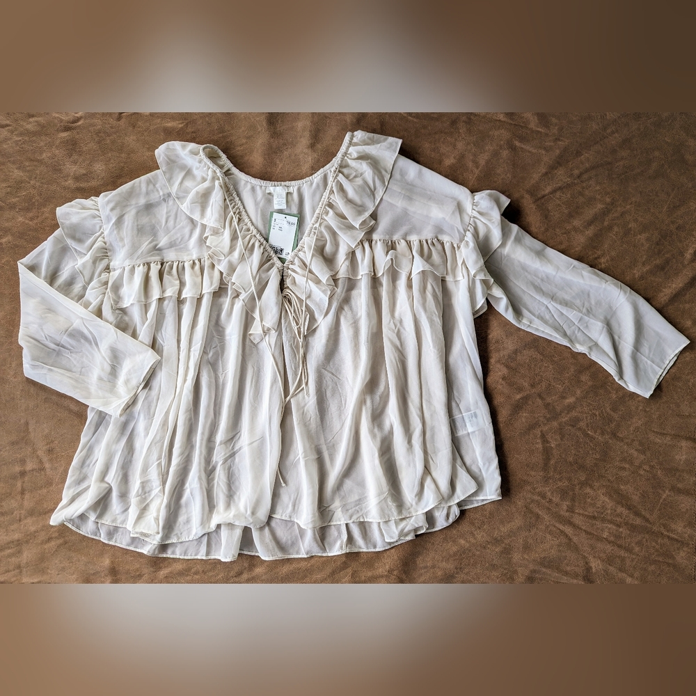 NWT H&M Flounce-Trimmed Chiffon Blouse! Size XXL!